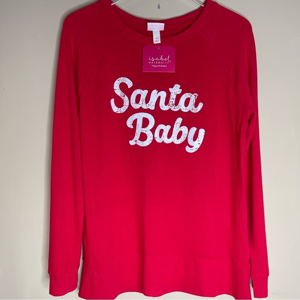Isabel Maternity Womens Red Santa Baby Christmas Holiday Sweatshirt - Picture 6 of 9